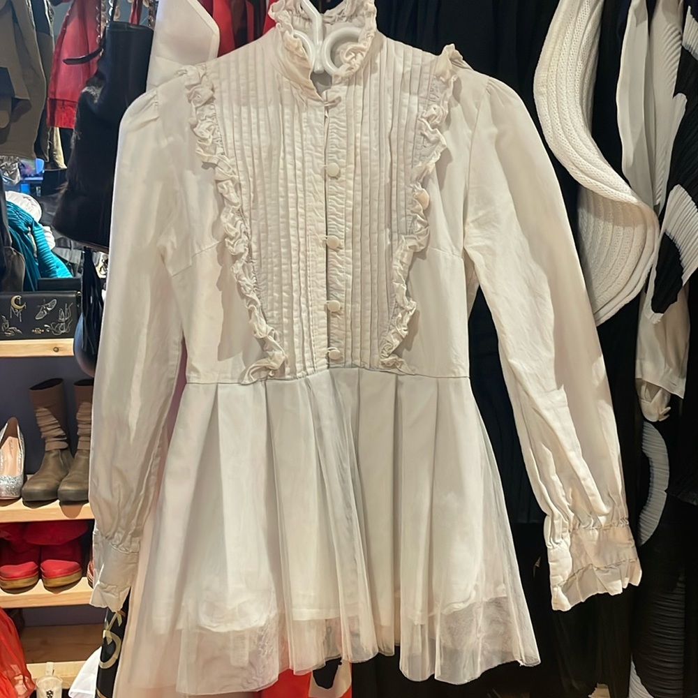 Ruffle and tulle white Victorian/Lolita blouse size XS